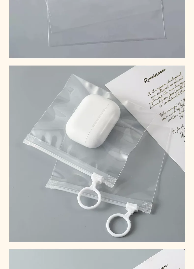 50 transparente PE-Beutel mit Zugring, kleine Schmuckbeutel mit Reißverschluss, Aufbewahrungsbeutel für Datenkabel, Unterstützung für individuelles Logo – Detail 6
