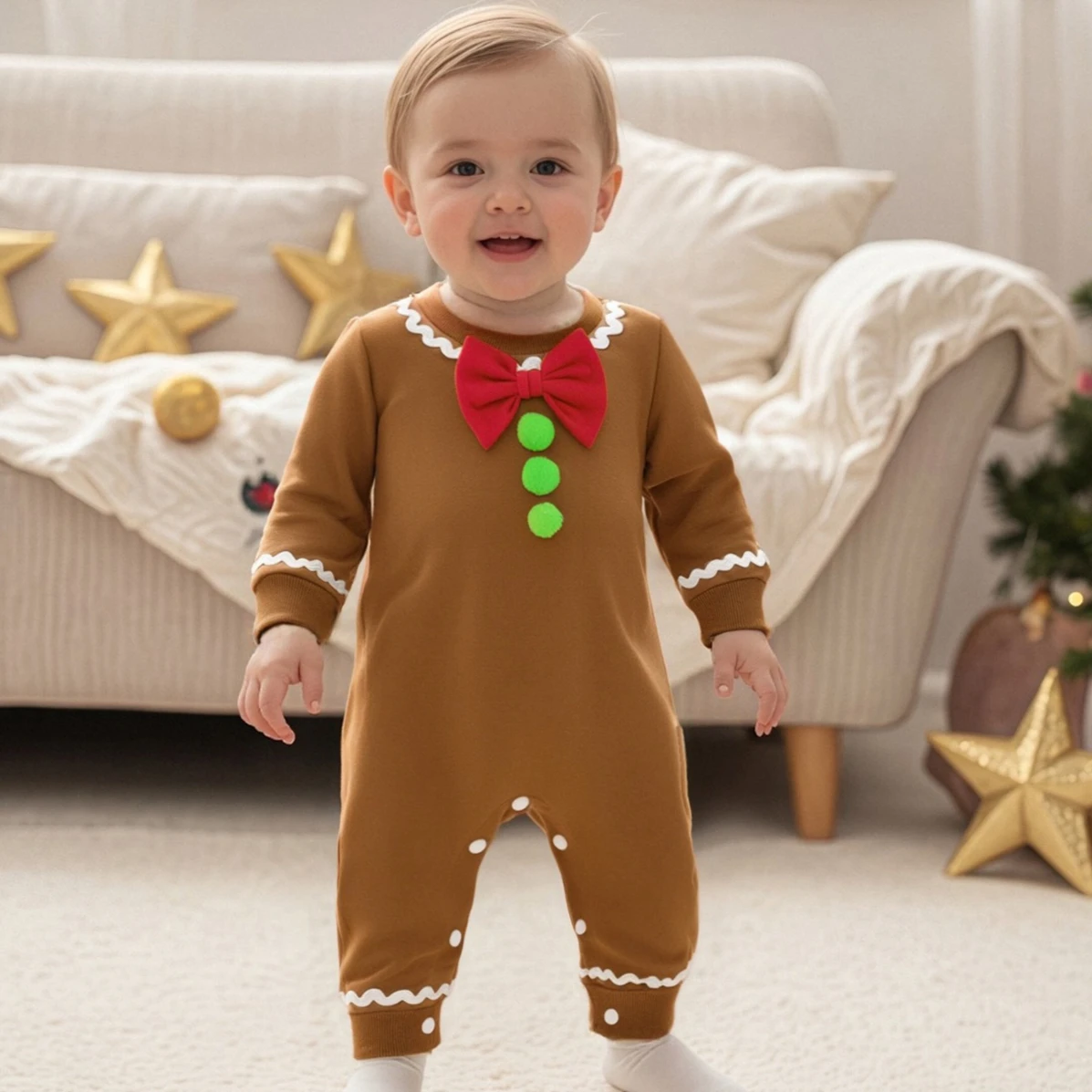 

Onesie 2025 Autumn and Winter New Childrens Clothing Boys and Girls Fashion Christmas Lace Bow Long-sleeved Onesie Simple