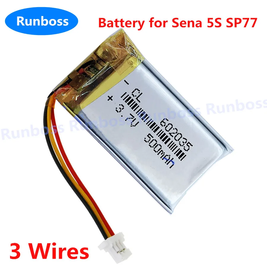 3.7V 500mAH XK602234 Replacement Battery for Sena 5S SP77 Wireless Headset 2-Wire 3 Wires New Li Polymer Rechargeable Pack