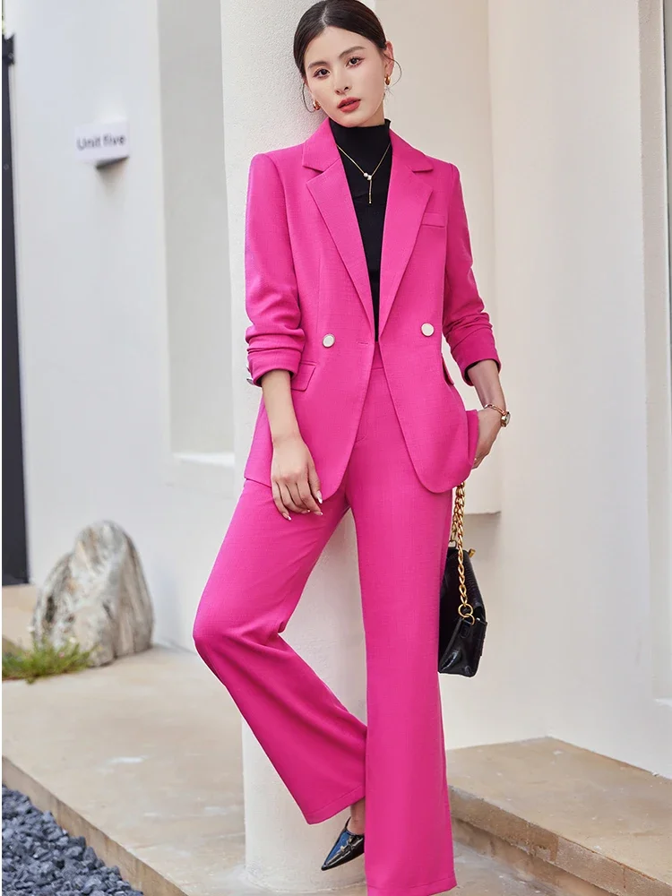 Hot Pink Frauen Hose Anzug formelle Büro Damen Business Blazer und Hose 2 Stück Set rosa grün weibliche Langarm jacke