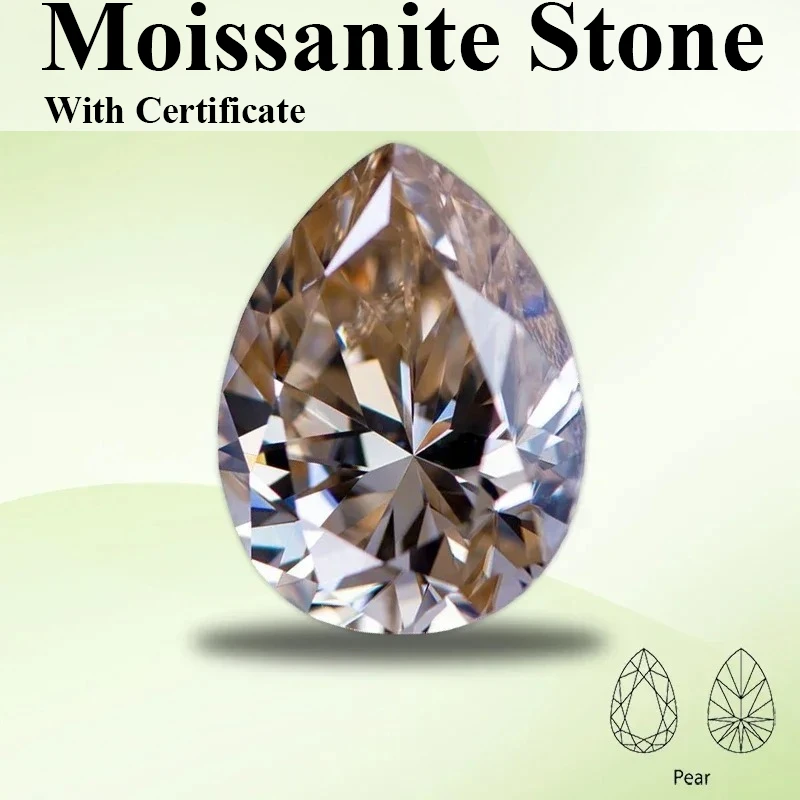 

Moissanite Stone Primary Color Champagne Pear Cut Lab Grown Created Heat Diamond for DIY Jewelry Making with Certificate