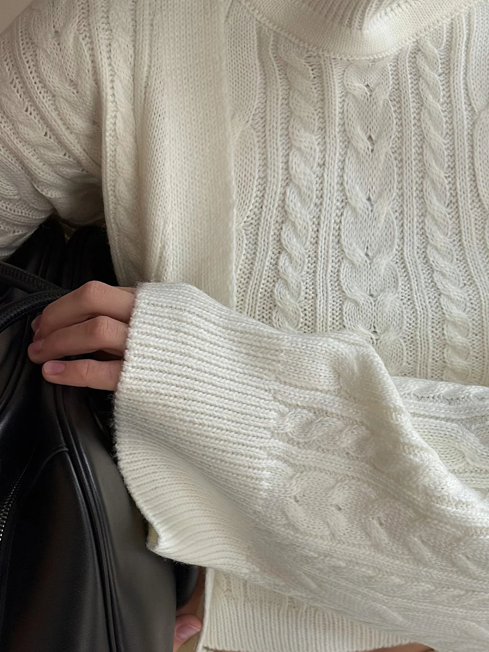 Lazy Wind And Drape Twisted Flower High Neck Sleeveless Vest Loose Cardigan Long Sleeved Three Piece Set Simple Long Skirt view 6