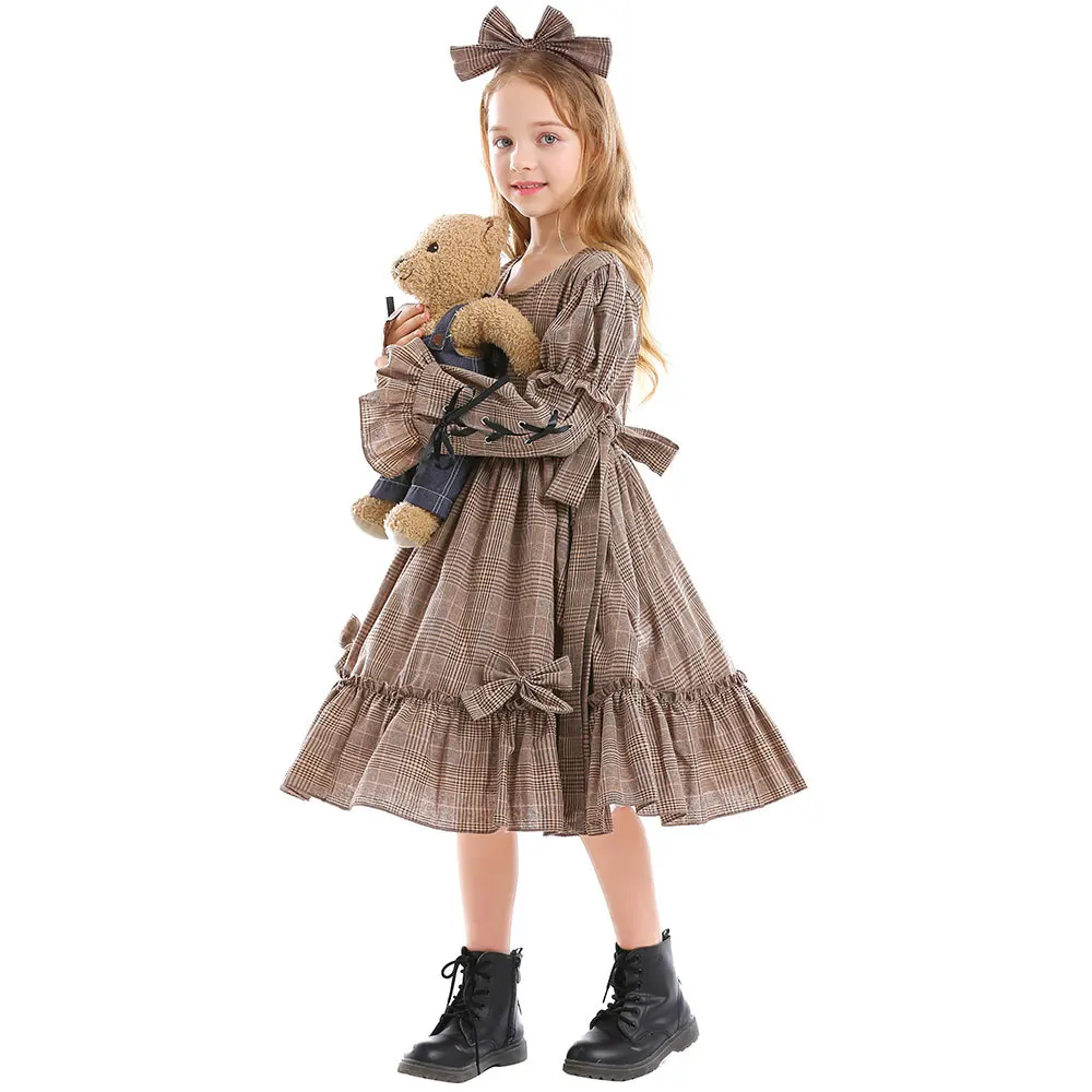 Pinsè Girls' Three-color Lolita Japanese Checkered Bow Dress Photography Dress For Girls Girls' Gown