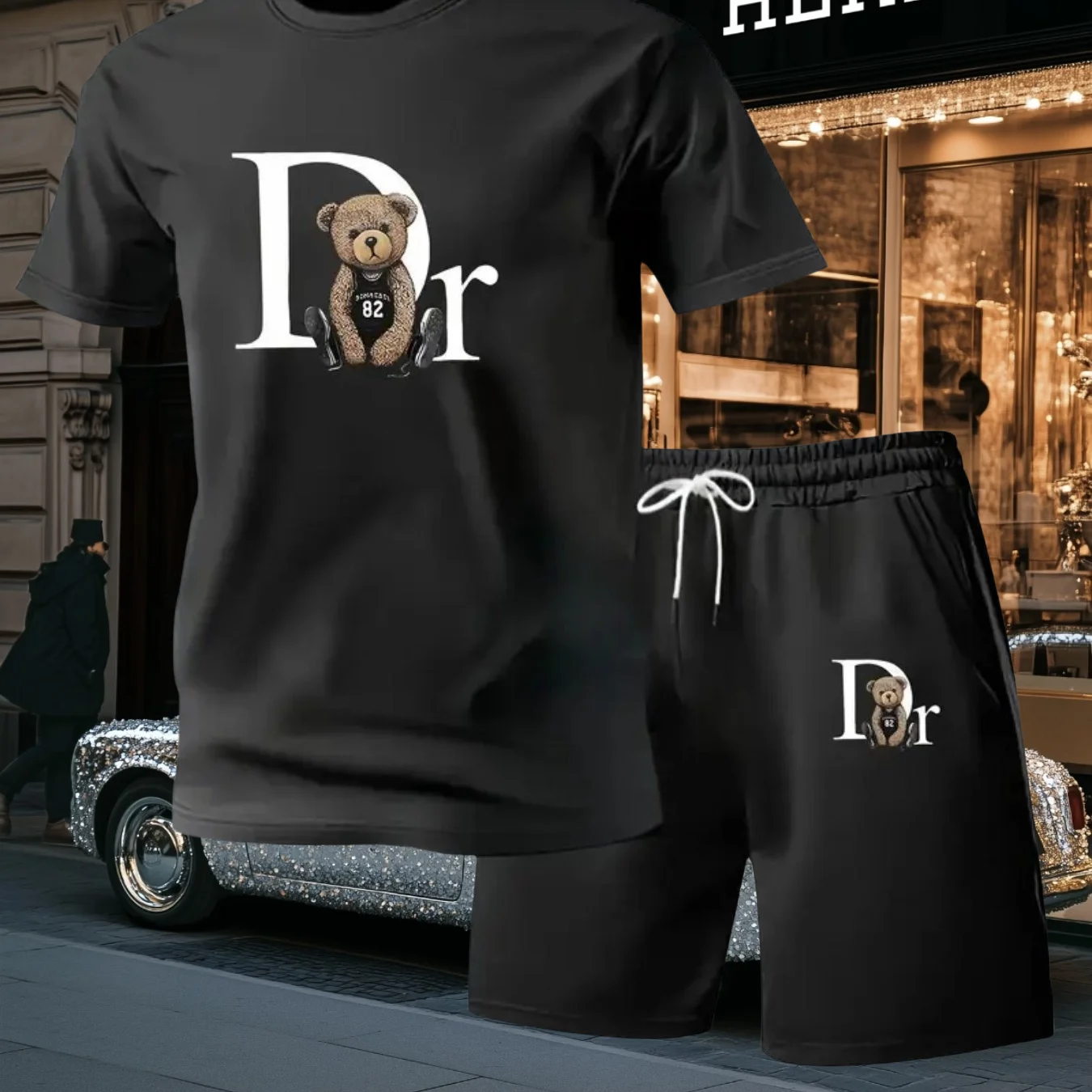 

Комплект шорт с короткими рукавами, свободный и удобный уличный комплект с 3D принтом, хит продаж, новинка 2025 года, высококачественный модный тренд