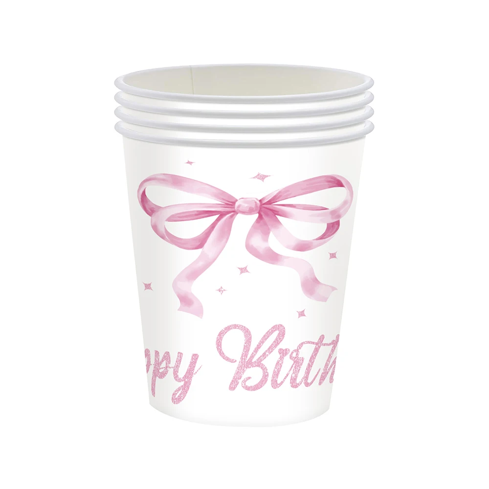 10/20/30/50 stücke Bogen Pappbecher Einweg Rosa Weiß Papier Trinkbecher Coquette Geburtstag Hochzeit Party baby Dusche Dekorationen – Detail 5