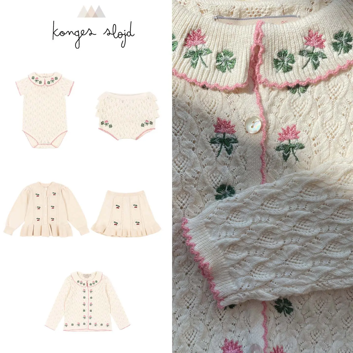 

Baby Girls Knitted Outfit Floral Embroidery Cardigan Bodysuit Shorts Toddler Summer Clothes Cotton Knit Baby Set Top Only