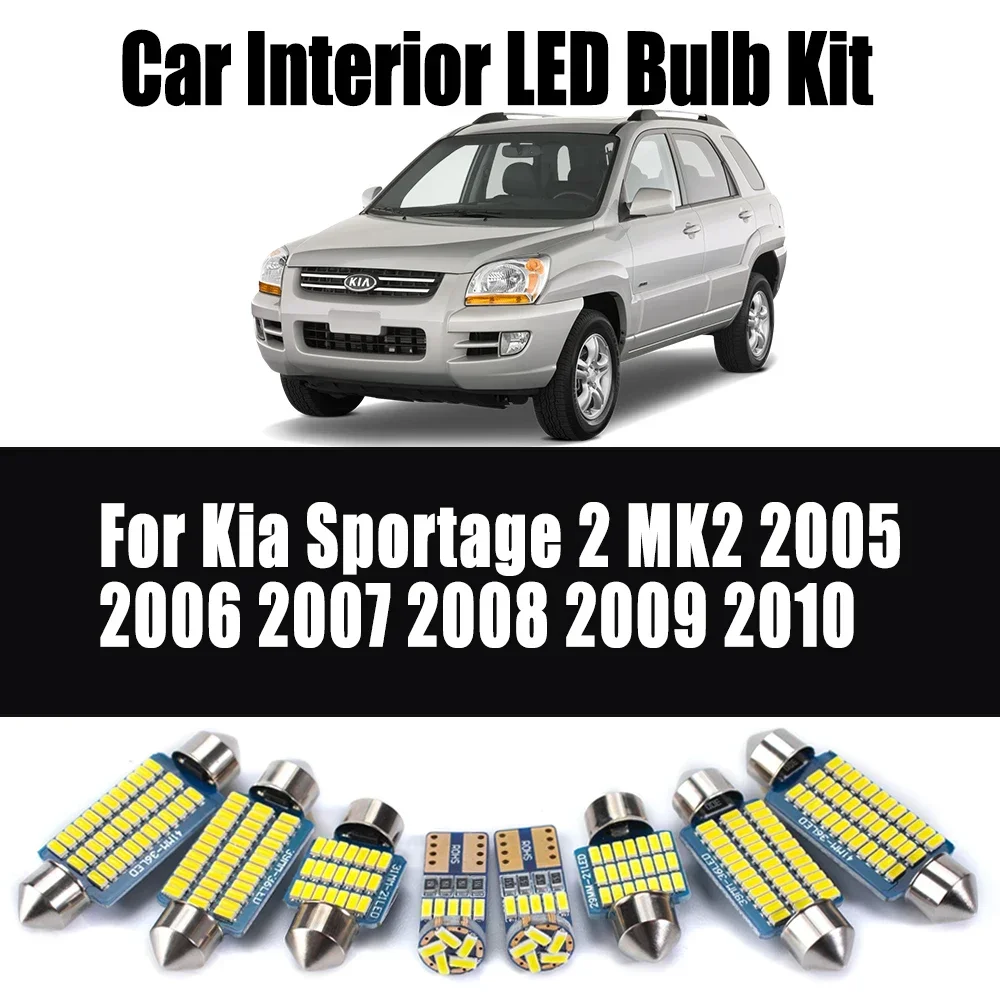 

12 шт. лампы для номерного знака багажника Canbus для Kia Sportage 2 MK2 2005 2006 2007 2008 2009 2010 комплект автомобильных светодиодных внутренних ламп для чтения