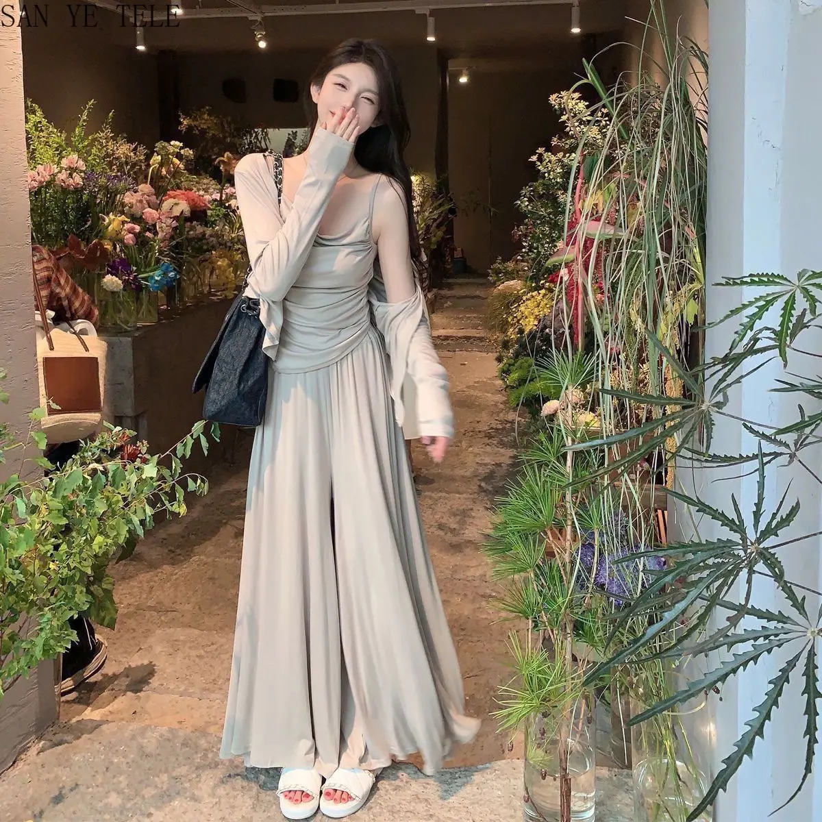 

Three-piece Casual Set Women Spring Autumn New Irregular Camisole Cardigan Slim High Waist Long Sve Elegance Temperament Set