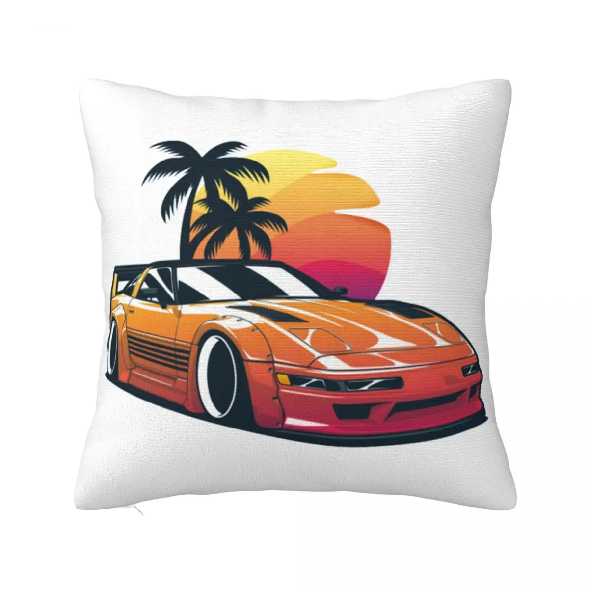 Corvette C4 Sunset And Palms Square Pillowcase Pillow Cover Cushion Decor Comfort Throw Pillow for Home Living Room