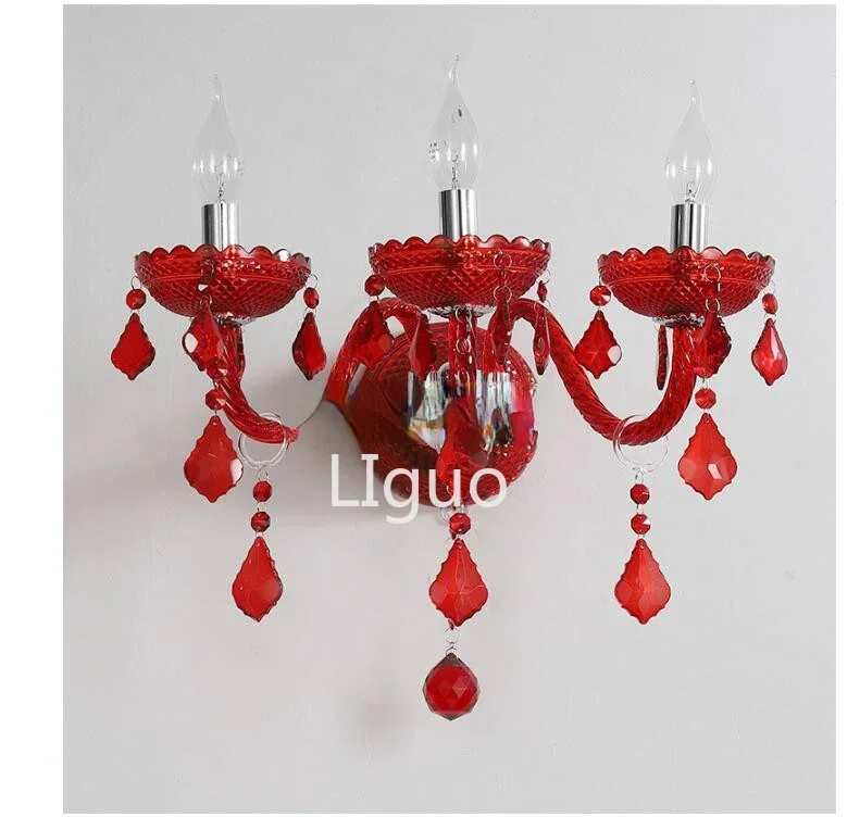 

Free Shipping Crystal wall lamp Modern Living Room light Red Color Beside l Lighting Sconce