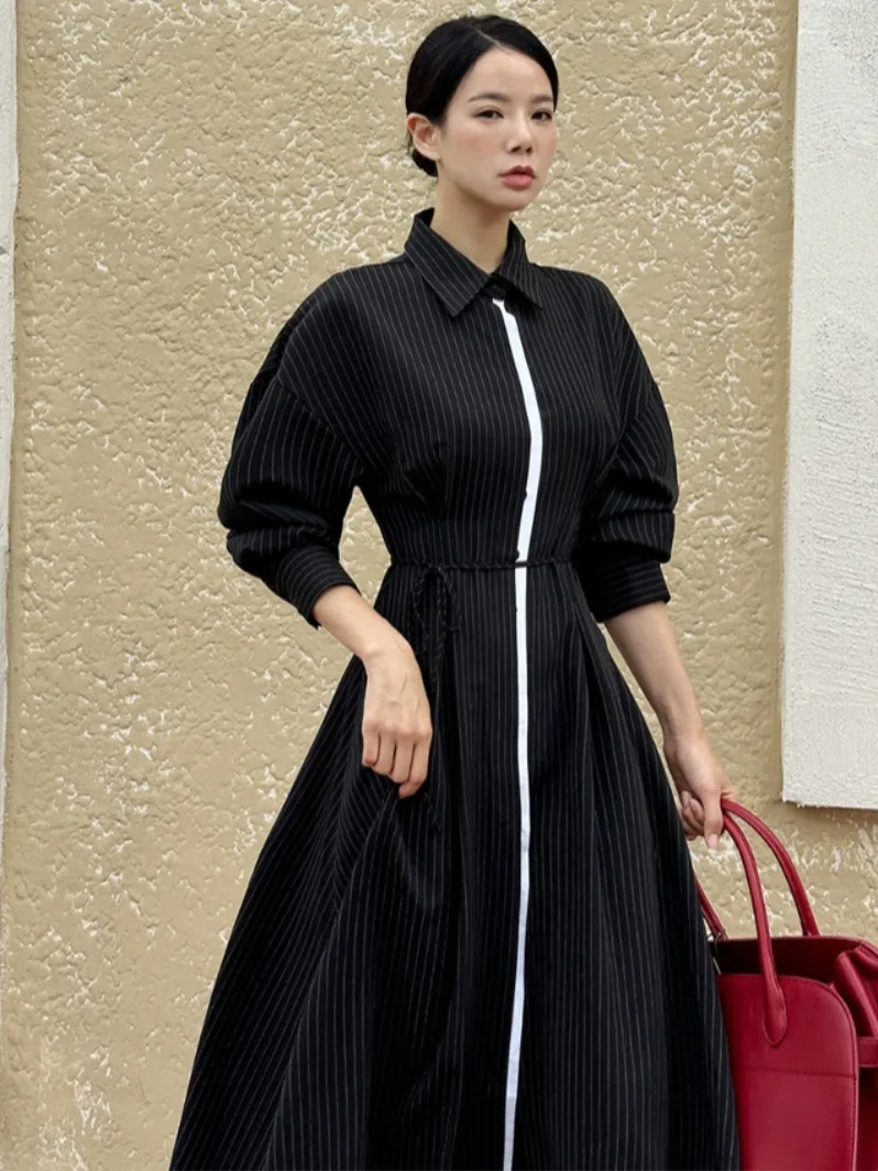 

Женская осенняя шикарная длинная юбка Ele Bla в полоску с поясом и поясом, уличная однотонная длинная све Dr