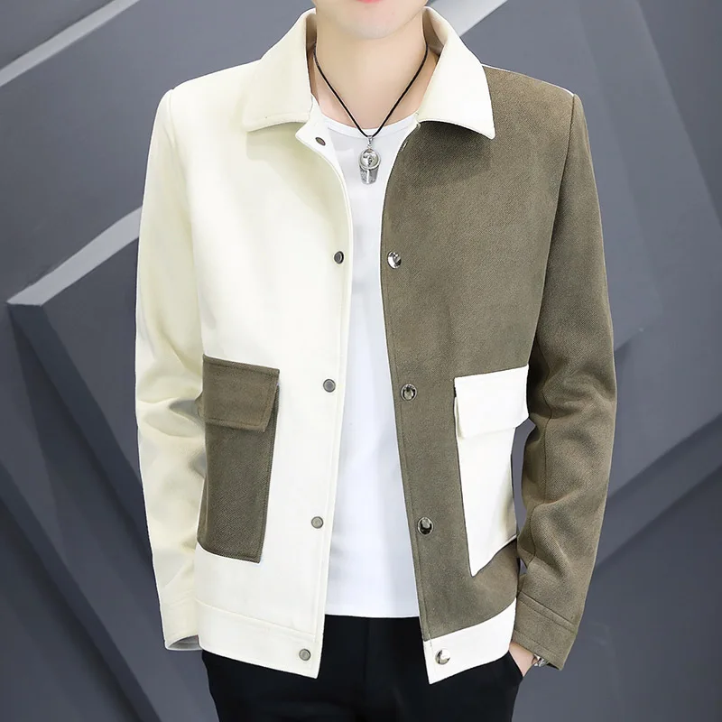 

Весенне-осенняя модная мужская куртка в стиле пэчворк с воротником, повседневная, деловая, для отдыха, рабочая одежда, трендовая, из полиэстера, с длинными рукавами