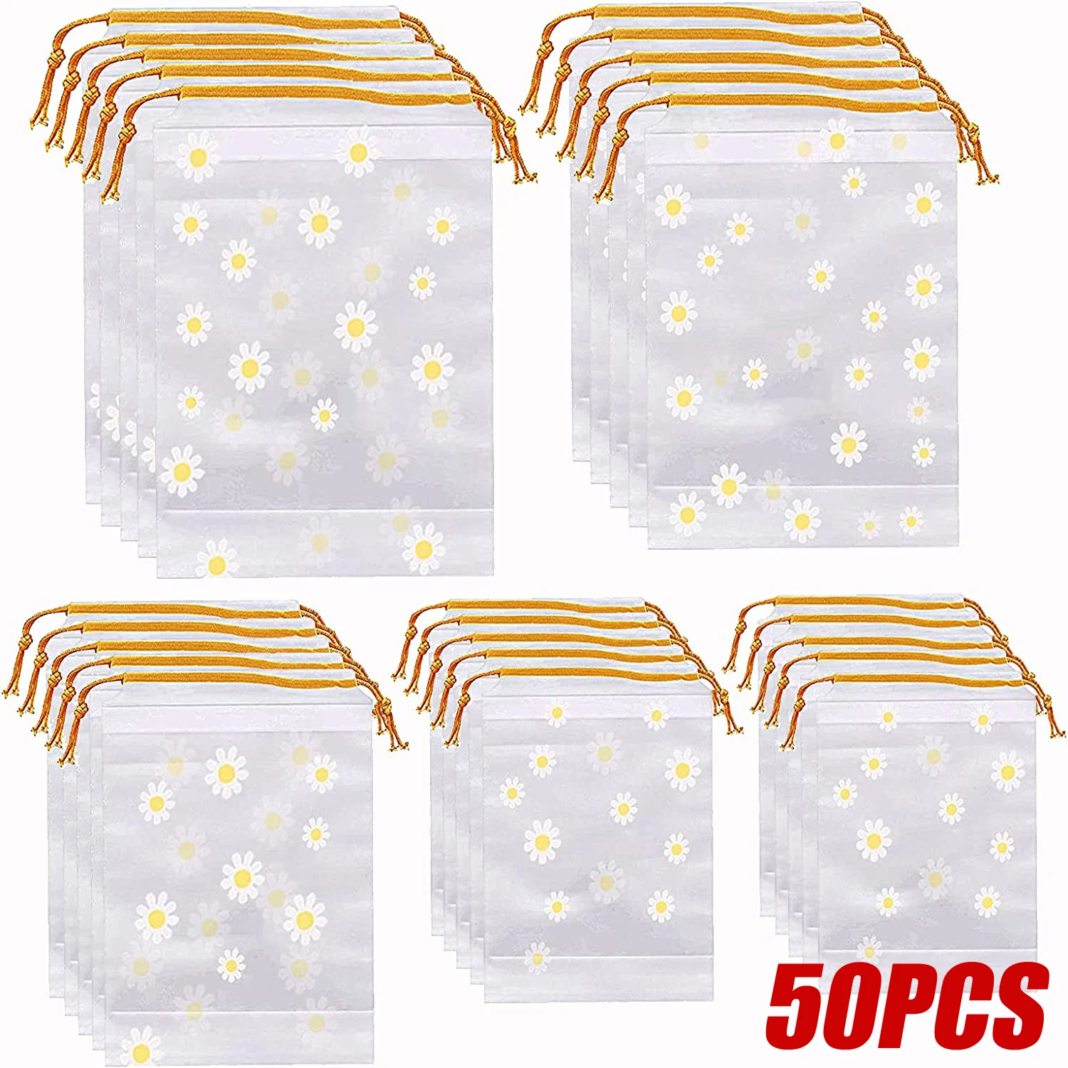 50PCS Drawstring Waterproof Clothes Shoes Storage Bags EVA Daisy Pattern Packaging Organizer Waterproof Makeup Toiletry Bags