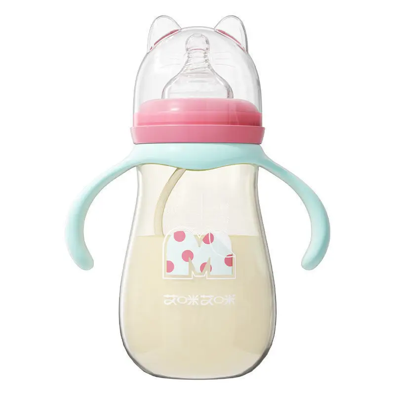 160/240/330ML Baby Bottles Feeding Bottle Baby Wide-caliber Milk Bottle with Straw Handle Newborn Baby Straw Bottle Accessory