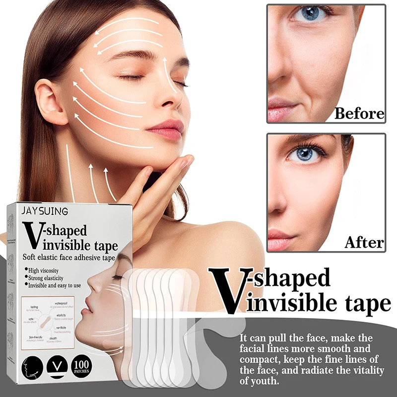 100Pcs Waterproof V Face Adhesive Tape Lift Face Sticker Lifting Tighten Chin Shaping Patch Contraction Sticker