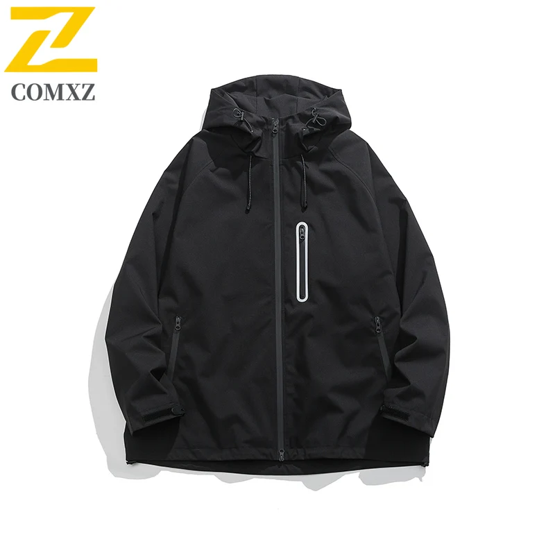 COMXZ Men Outdoor Jacket 2025 Hiking Camping Travel Windproof Waterproof Coat With Hood Lightweight Autumn Adventure Outerwear