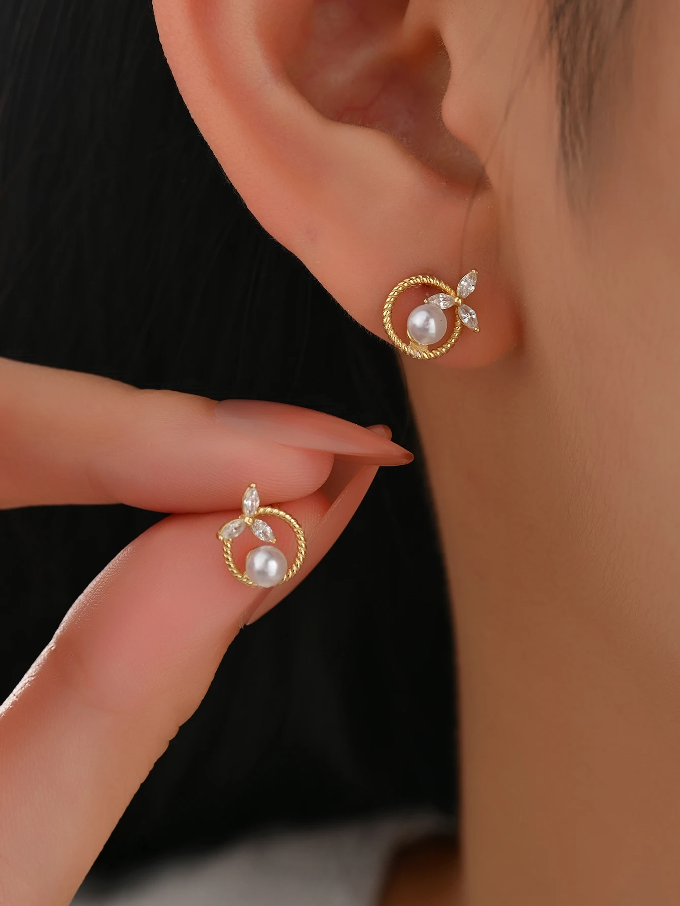 

925 Sterling Silver Inlaid Zircon Clover Hollow Pearl Earrings For Women, Cute, Sweet And Gentle Jewelry Gift