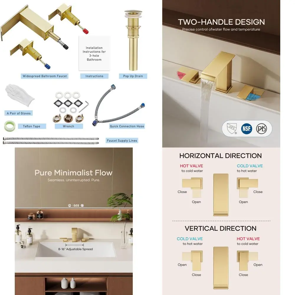 

Современный смеситель для раковины с 3 отверстиями, матовое золото, 8-позиционный, с сенсорным управлением
