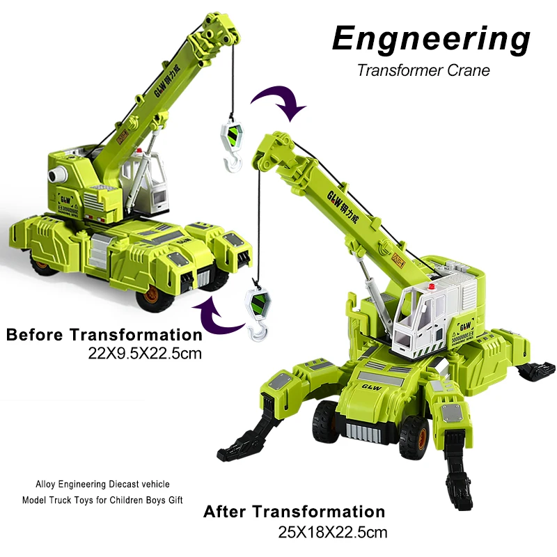 Vehículo de ingeniería transformable 1:40, coche de juguete, grúa, excavadora, aleación + Tractor de plástico, vehículo inercial para niños, regalos
