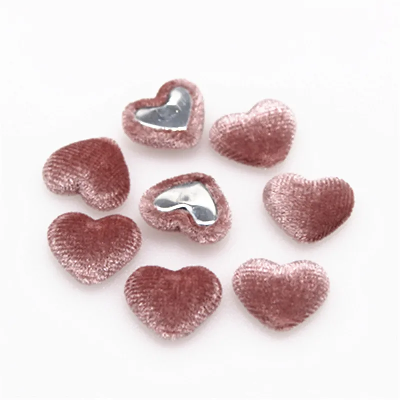 17mm 50pcs Korean Velvet Fabric Covered Heart Buttons Flatback Cabochon DIY Home Decoration Scrapbook Craft Accessories