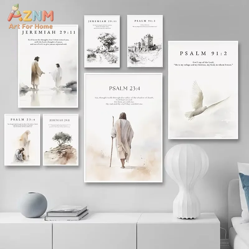 1PC Bible Poems Inspirational Quotes From Jesus Watercolor Art Poster Canvas Print Bedroom Galleries Home Easter Wall Art