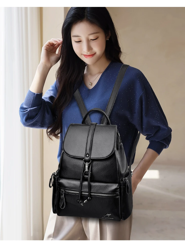 High quality Large Capacity Ladies anti-theft Backpack Mommy Bag Double Shoulder Bag PU Material Soft Waterproof schoolbag 0A view 6