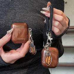 Coffee Color Glossy Soft Case For AirPods 4 2024 Air Pods 1 2 3 Pro 2 Earphone Protective Cover With Pendant Spring Keychain