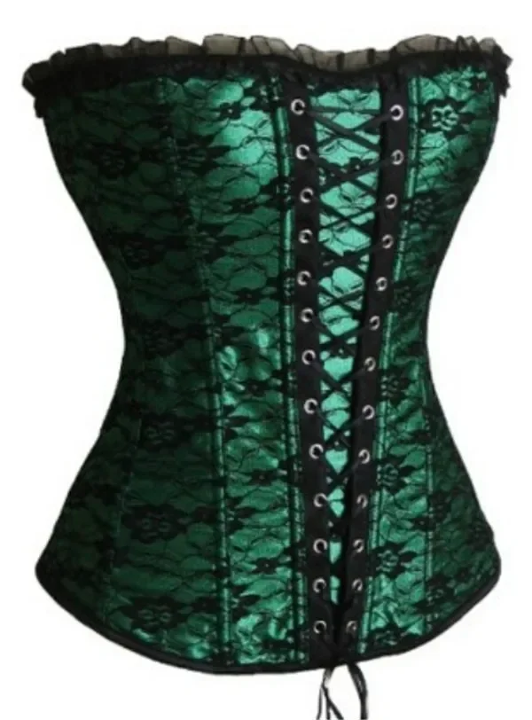 Women Sexy Burlesque Overbust Corset Bustier Floral Lace Basque Corselet