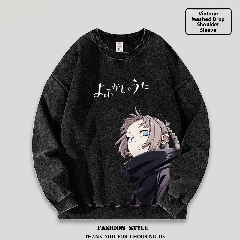 

Тонкий свитшот с приспущенными плечами, повседневный, мужской, осенне-зимний, в стиле аниме, б/у, с круглым вырезом, длинными рукавами, из полиэстера