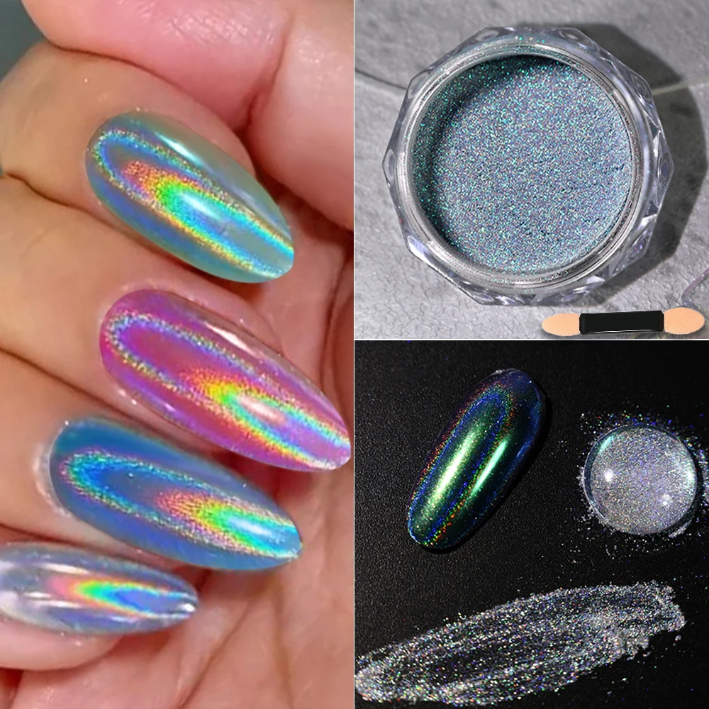 0.3g/병 반짝이는 홀로그램 파우더 네일 글리터 빛나는 무지개 효과 오로라 파우더 매니큐어 네일 아트 유니콘 레이저 피그먼트 더스트
