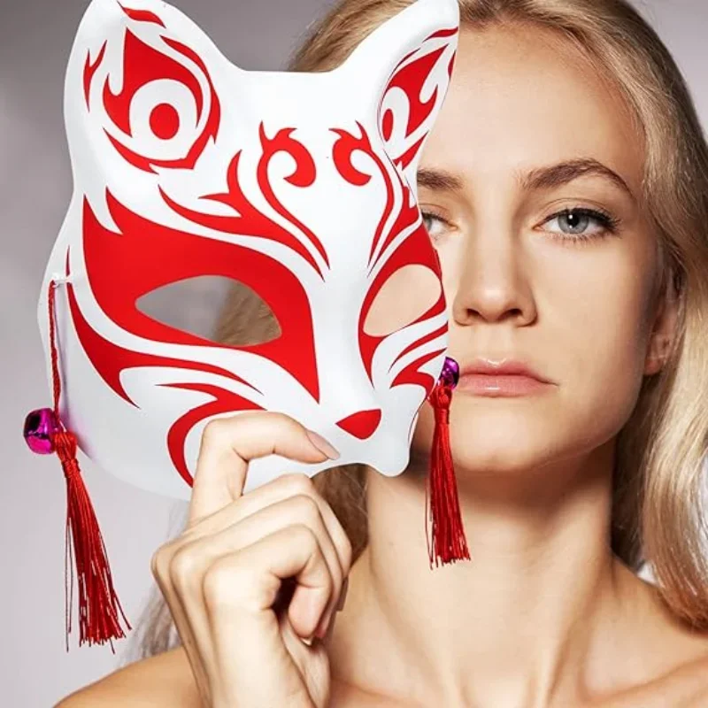 Anime Fox Mask Japanese Half Face Mask Cosplay Masquerade Kabuki Fox Mask Halloween Birthday Party Photo Props Gifts