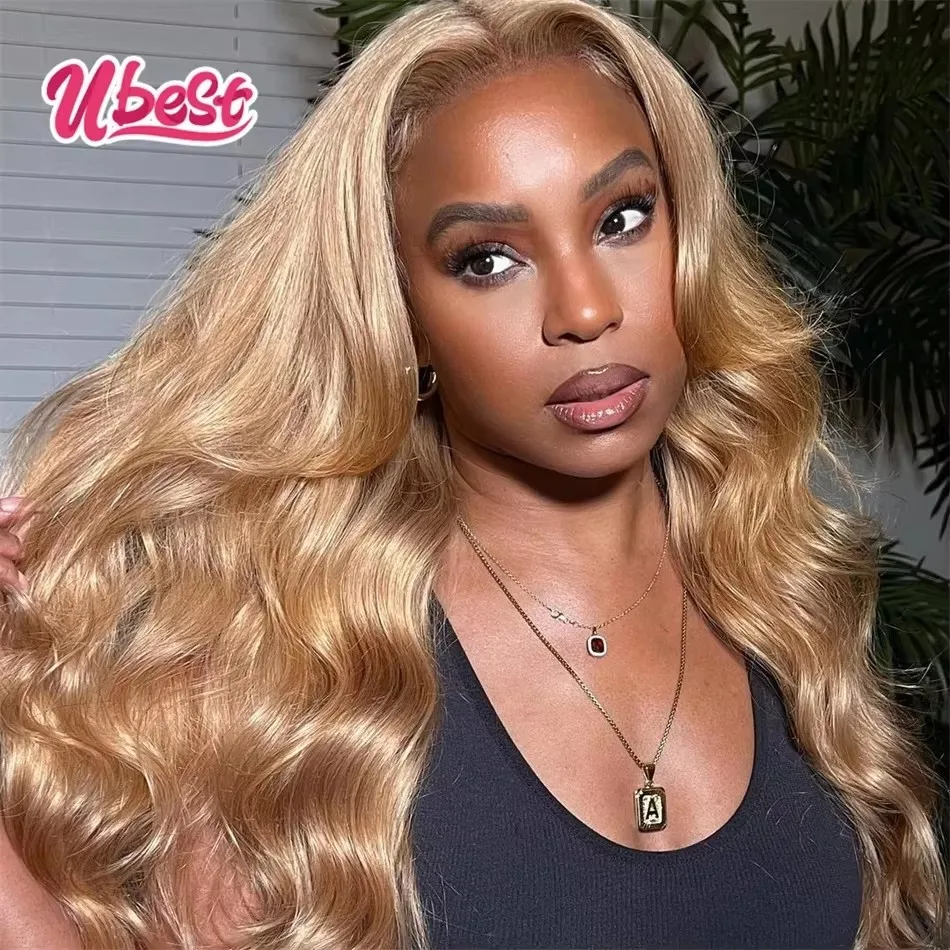 

Ubest 13X6 Transparent Lace Front Wigs Body Wave 10A Human Hair Honey Blonde 27 Colored 5X5 Lace Wig Pre Plucked For Black Women