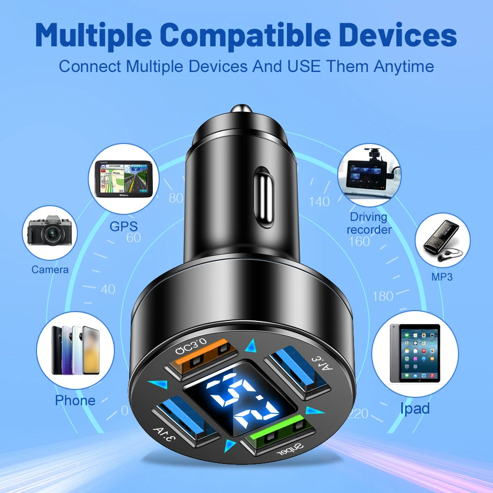 USB Car Charger 4 Ports Fast Charging PD Quick Charge 3.0 USB C Car Phone Charger Adapter For iPhone 13 12 Xiaomi Samsung