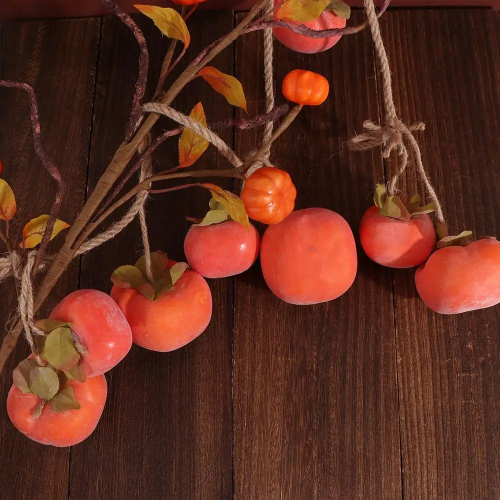 8 Fruit Simulation Persimmon Fruit Orange 80cm Artificial Persimmon with Frost Fruit Wall Hanging Persimmon Pendant Landscape