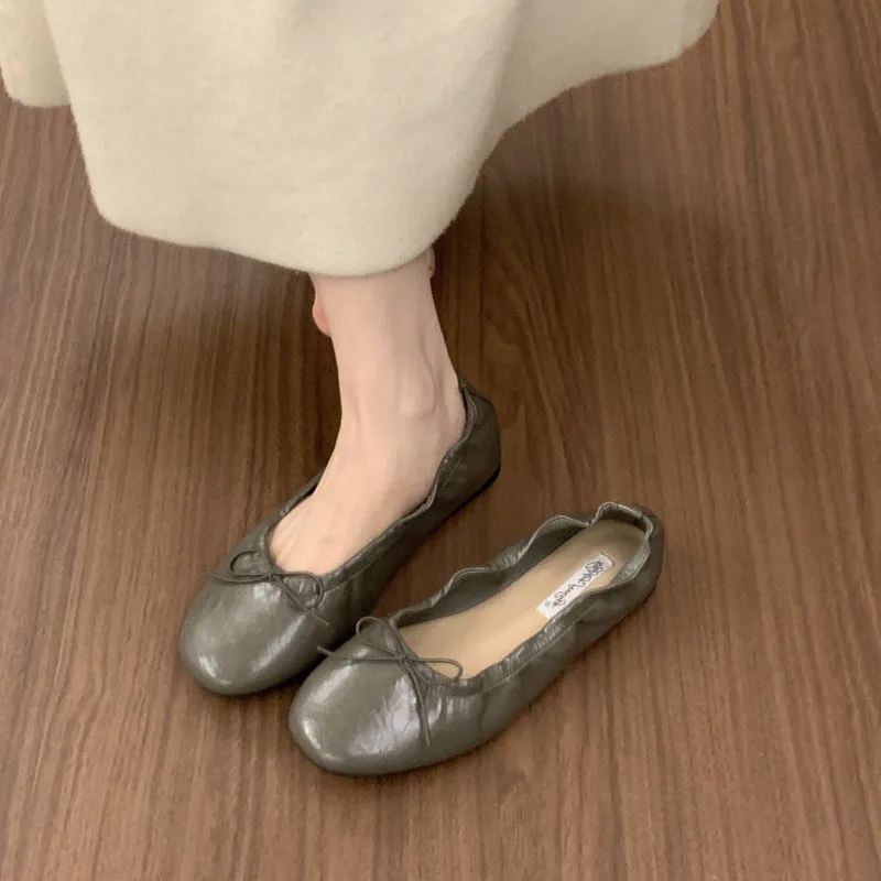 Modische Damen-Ballerinas mit Rundem Zehenbereich, Slip-On Schuhe mit Schleifenverzierung für Frühling und Herbst – Detail 8