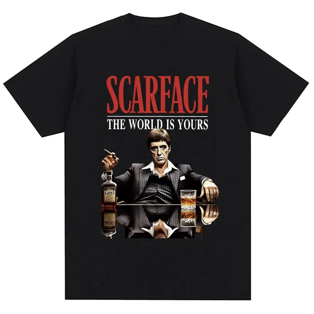 

Men's fashion Tony Montana Scarface pattern print 100% pure cotton short-sleeved T-shirt World is your theme hip-hop clothing