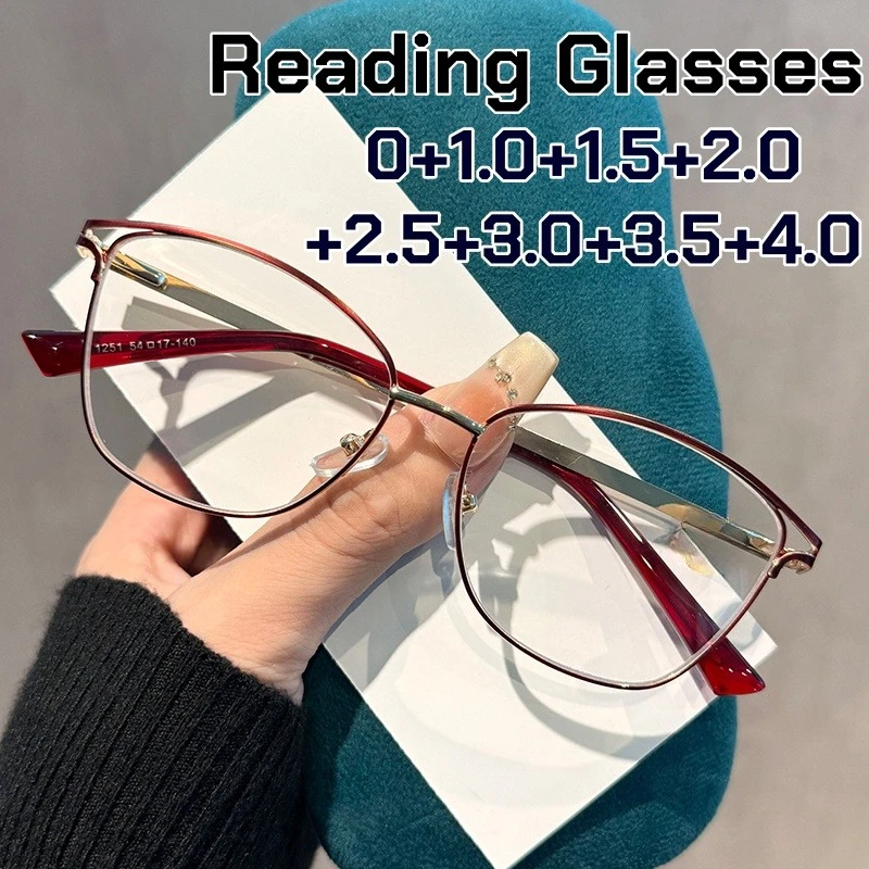 

Cat Eye Metal Frame Reading Glasses Unisex Fashionable HD Anti Blue Light Presbyopia Glasses Stylish Farsighted Eyewear Diopter