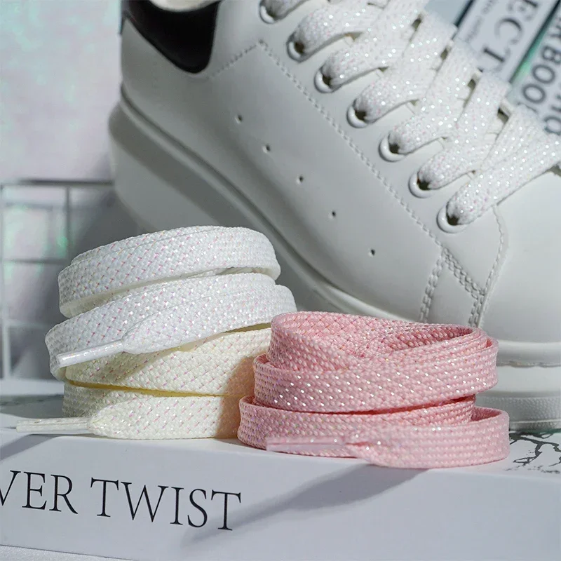 

Glitter White Shoelaces Flat 1.2CM Shoe Laces Colorful Bright Silk Canvas Casual Shoelace Metallic Shiny Gold Silver Shoestrings