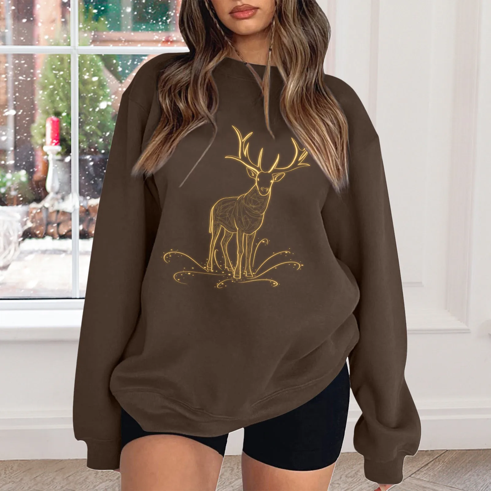 Kerst Rendier Hoodie Womens Y 2K Zwarte Sweatshirt Met Lange Mouwen Koreaanse Oversized Sueter Vantage Sweater Effen Blouses Met Capuchon