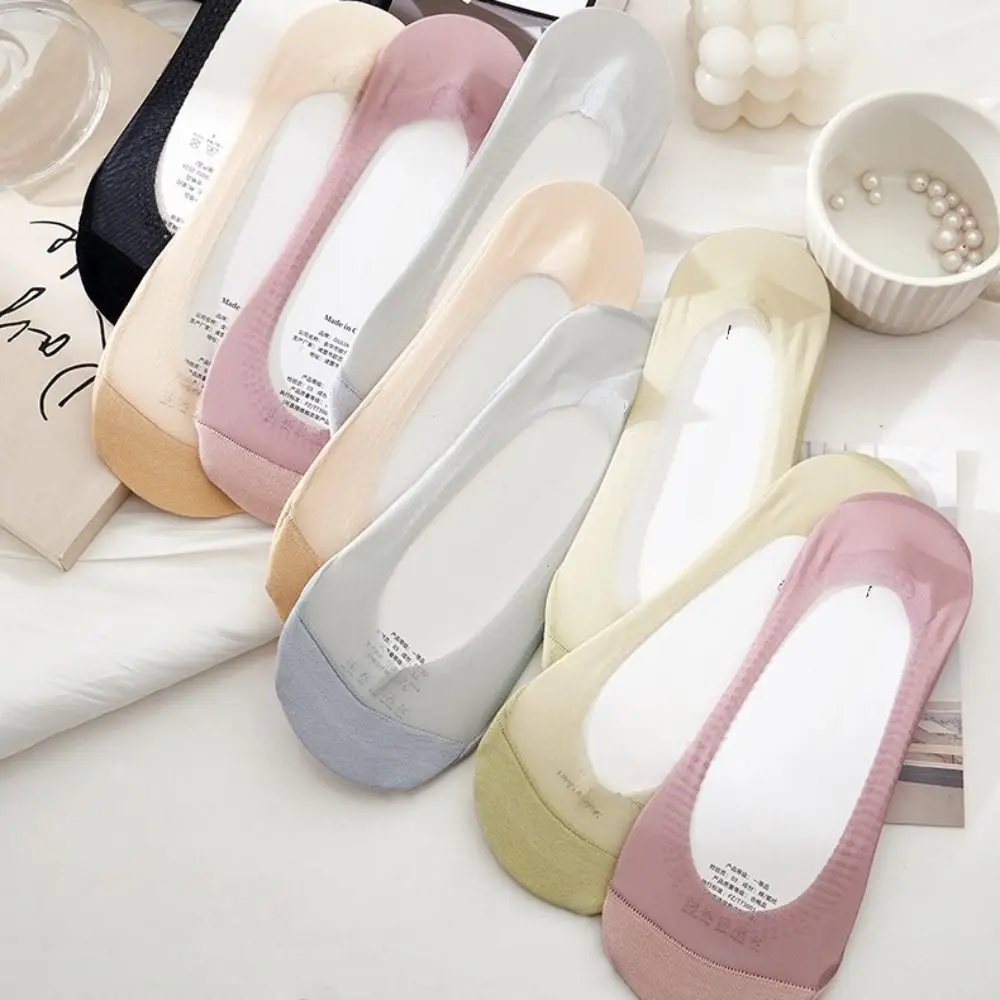 

3Pairs Simple Mesh Invisible Boat Socks Anti Slip Sweat Absorption Summer Socks Hosiery Thin Ice Silk Boat Socks Daily