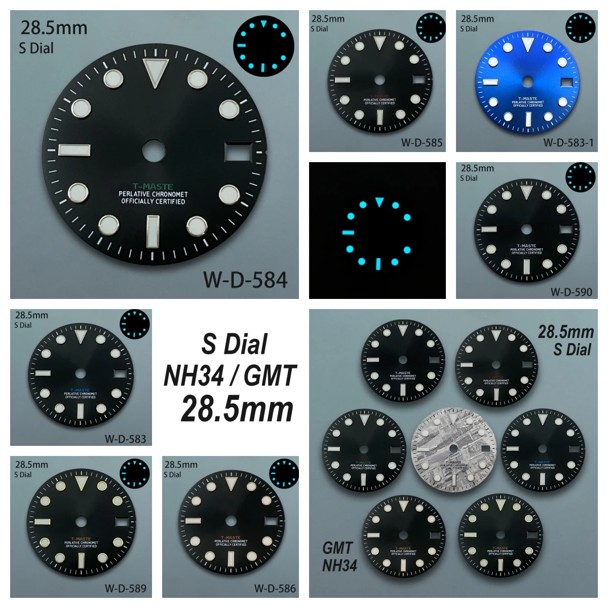 

28.5mm S Logo GMT Black Meteorite Dial Fit NH34 Japan Movement Ice Blue Luminous Watch Modification Accessories