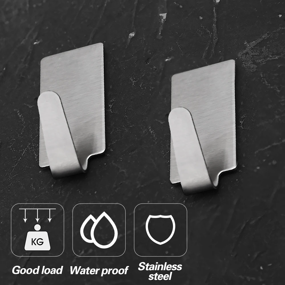 10/2pcs Mini Stainless Steel Hooks Self Adhesive Towel Bag Holder Punch Free Clothes Rack Kitchen Bathroom Organizer Wall Hook