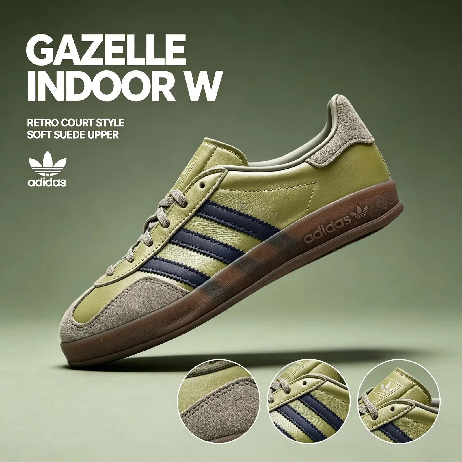 Adidas GAZELLE INDOOR W JR2404 Originals Abrasion Resistant Lightweight Breathable Wear-Resistant T-Toe Sneakers