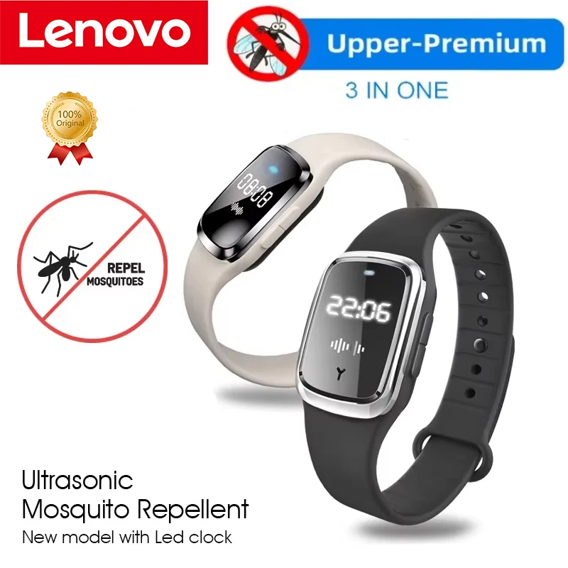 Pulseira Repelente de Mosquitos Lenovo 2026, Relógio Anti-Mosquito Portátil com Verificação de Temperatura para Uso Externo