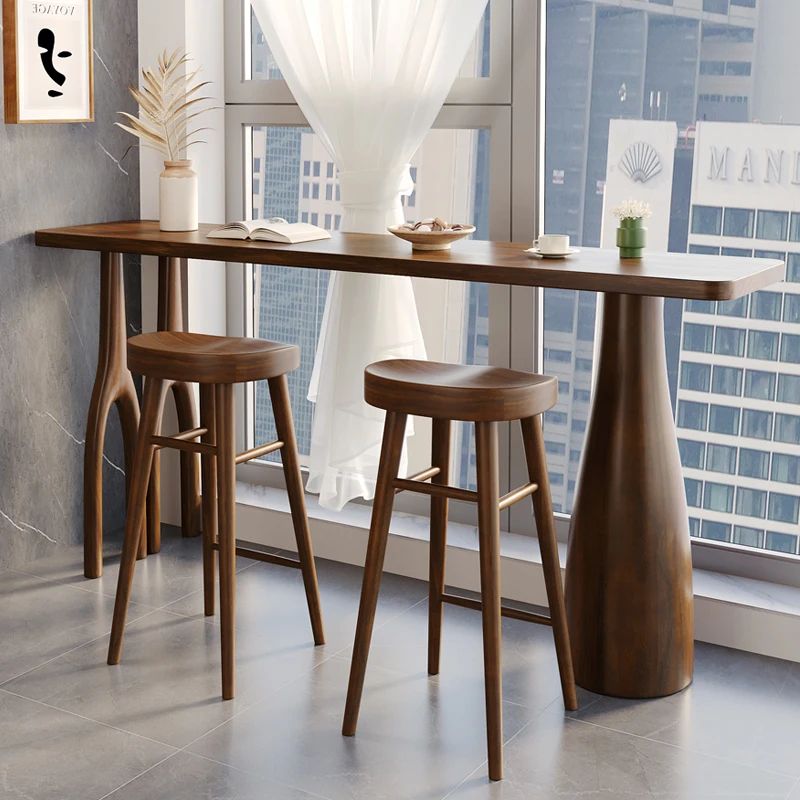 

Solid wood bar table Household small apartment Simple balcony Leisure small bar counter Against the wall Long strip high table W