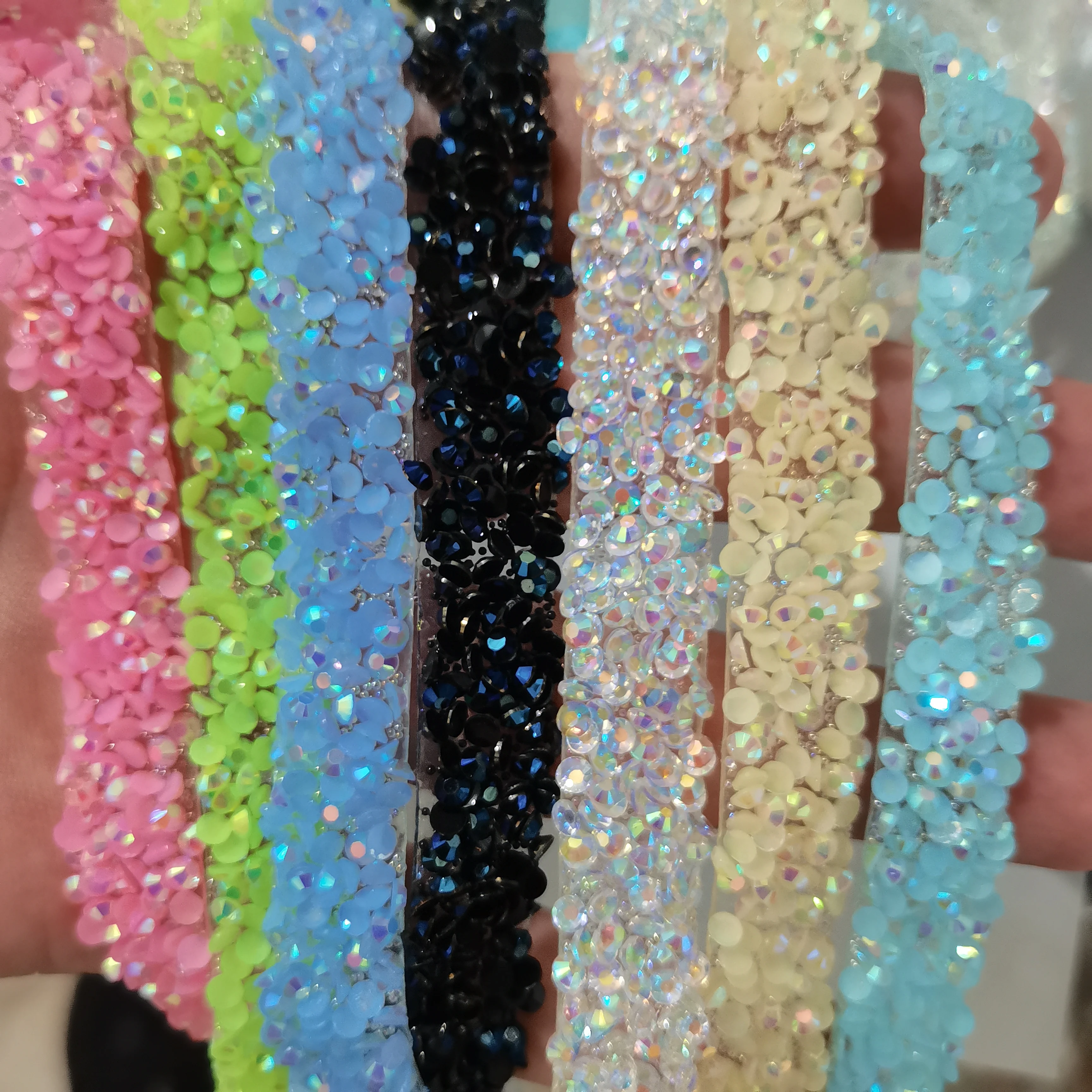 1Yard Pasteable Resin Diamond Ribbon Jelly Color Self Adhesive Stickers Decoration Patches Tear And Stick Rhinestone Belt