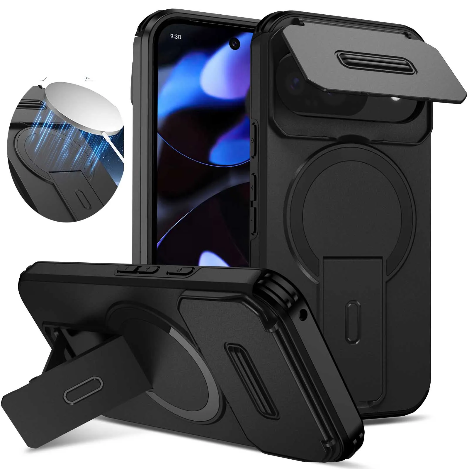 Etui z magnetycznym pierścieniem i przesuwaną osłoną obiektywu aparatu do Google Pixel 9 Pro XL, pasujące…