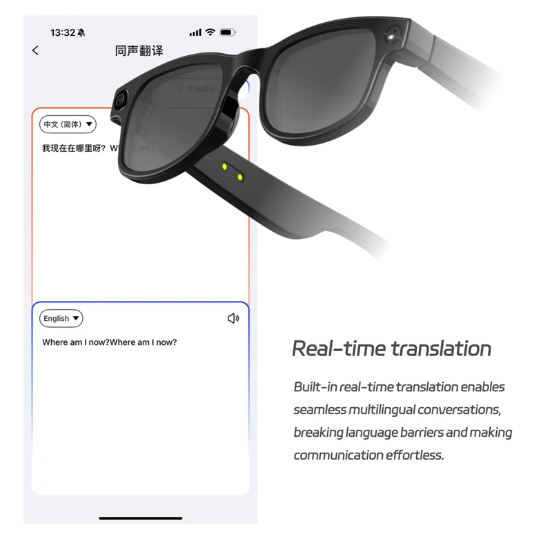 Óculos inteligentes AI MB-G1 com câmera de 500 MP, toque esportivo, óculos de sol, Bluetooth 5.3, WiFi, ChatGPT, reprodutor de música de vídeo, tradução