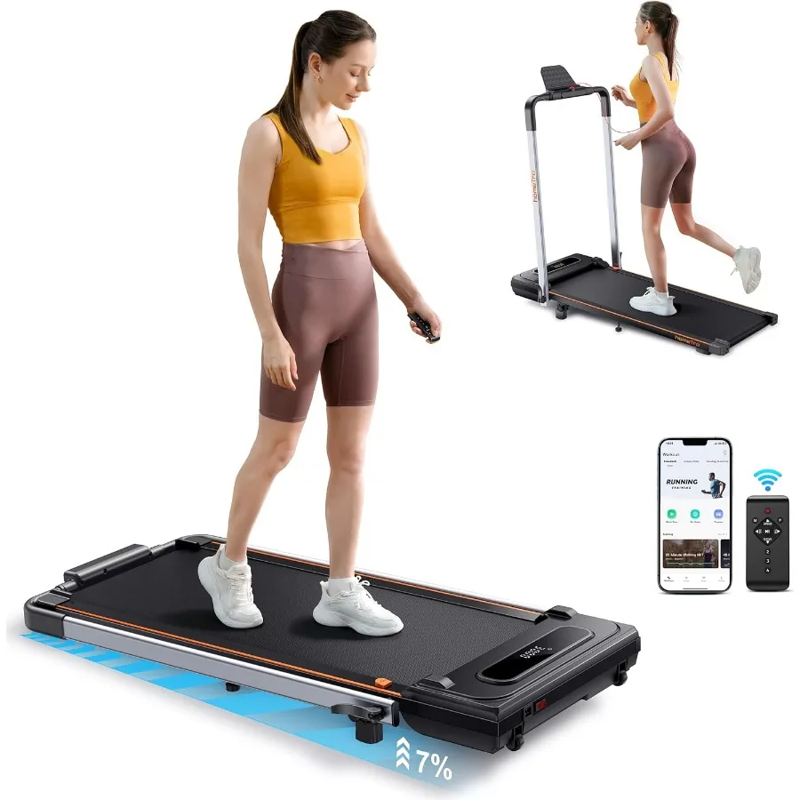 Cinta de correr plegable con 7 inclinaciones para uso en el hogar y la oficina, almohadilla para caminar portátil debajo del escritorio, admite un rango de velocidad de hasta 265 libras, 0,6-7,5