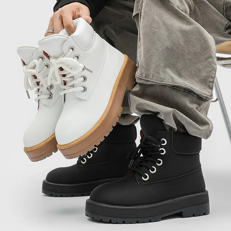 

Fashion High Quality Men's High-top Boots Classic Trend Mens Platform Boots Retro Tooling Work Casual Sneakers Zapatillas Hombre